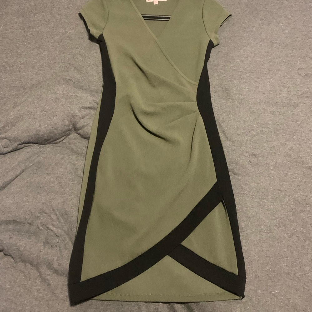 Army green and black fitted dress